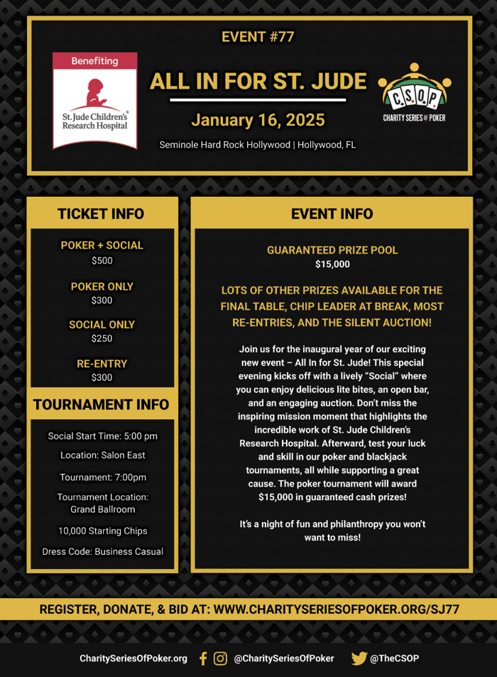 Hard Rock Hollywood to Host Unique CSOP Poker & Blackjack Charity Tournament 102