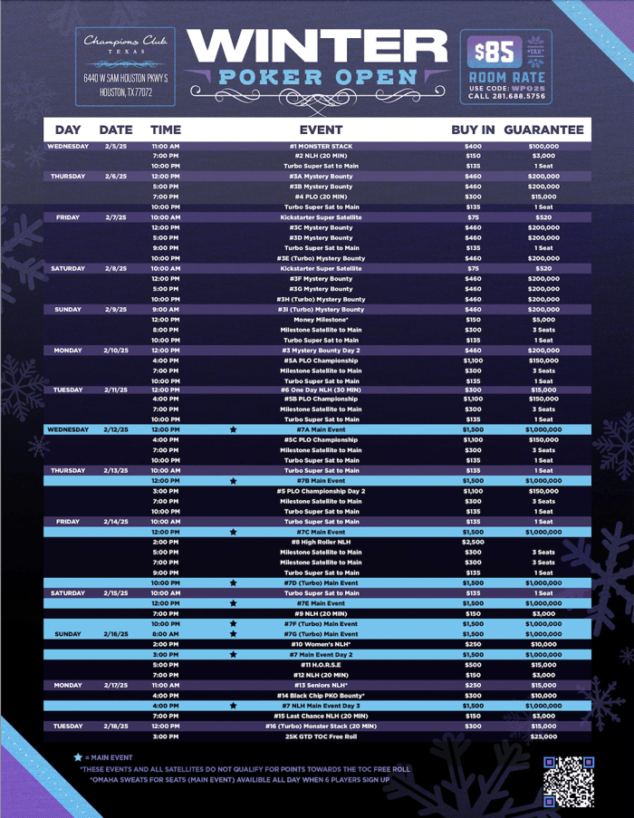 Winter Poker Open Schedule